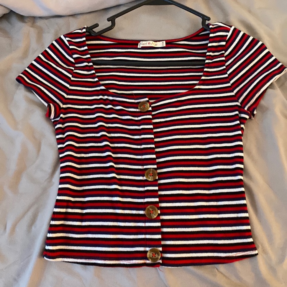 striped button top